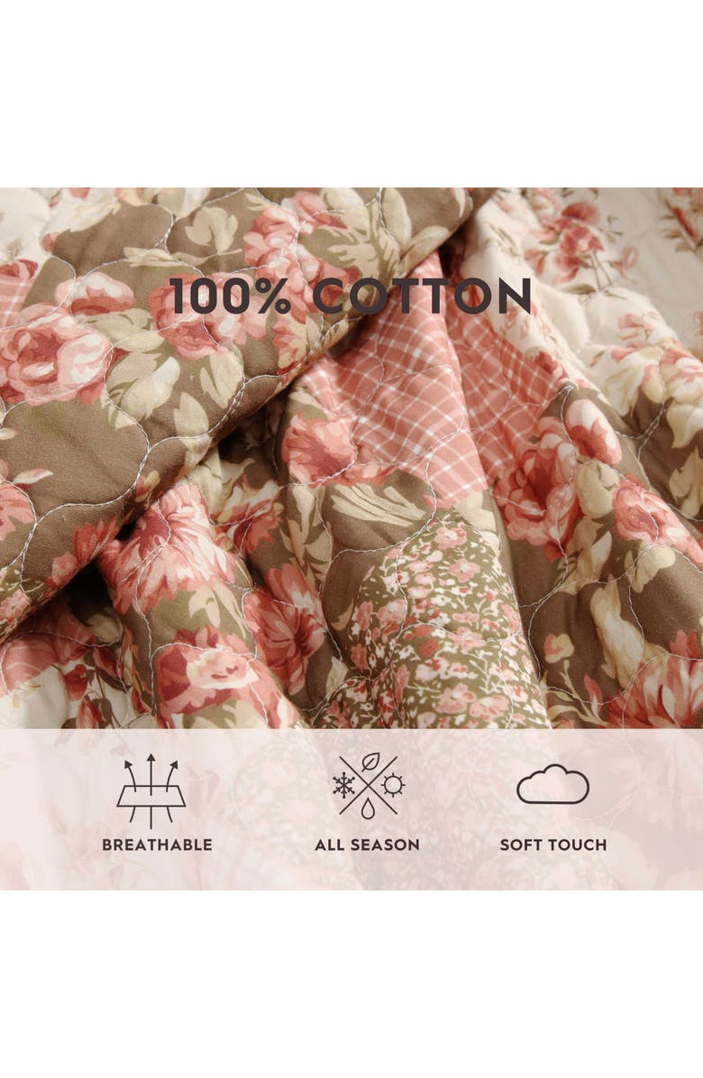Laura Ashley Harrietta Patchwork Cotton Quilt & Sham 3-Piece Set, Alternate, color, Rosewood/ Gold