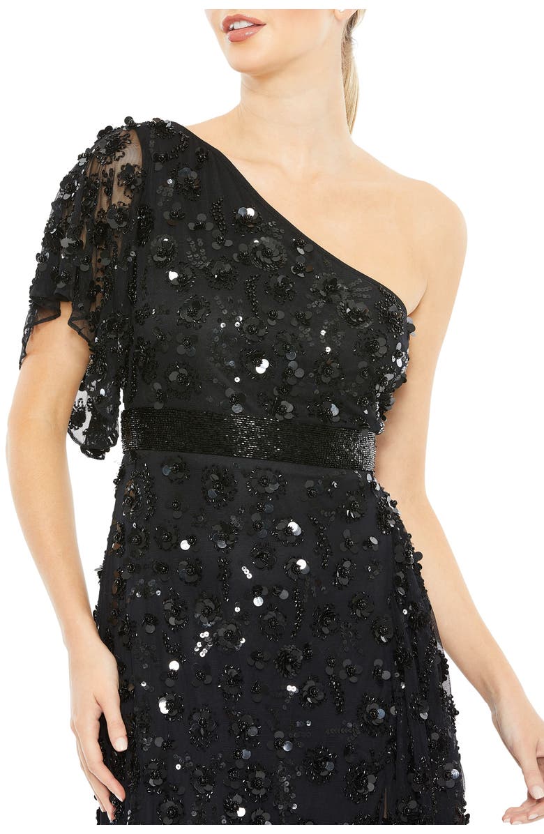 Mac Duggal One-Shoulder Beaded 3D Embellishments Gown, Alternate, color, 