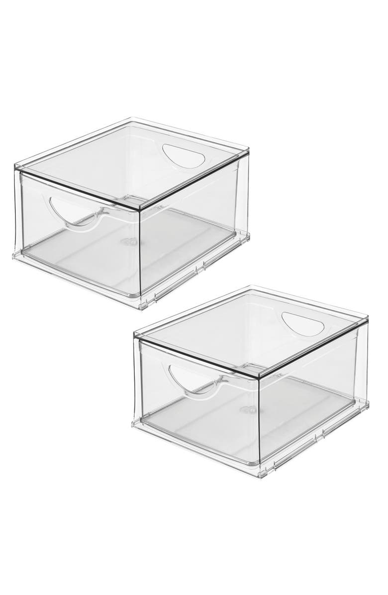 mDesign Stackable Storage Drawer for Pantry, Set of 2, Clear, Made in USA, Main, color, Clear