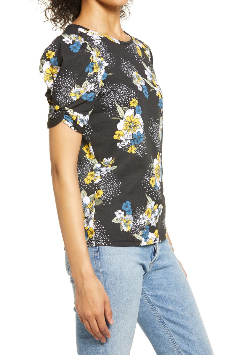 Bobeau Print Puff Sleeve Cotton T-Shirt, Alternate, color,