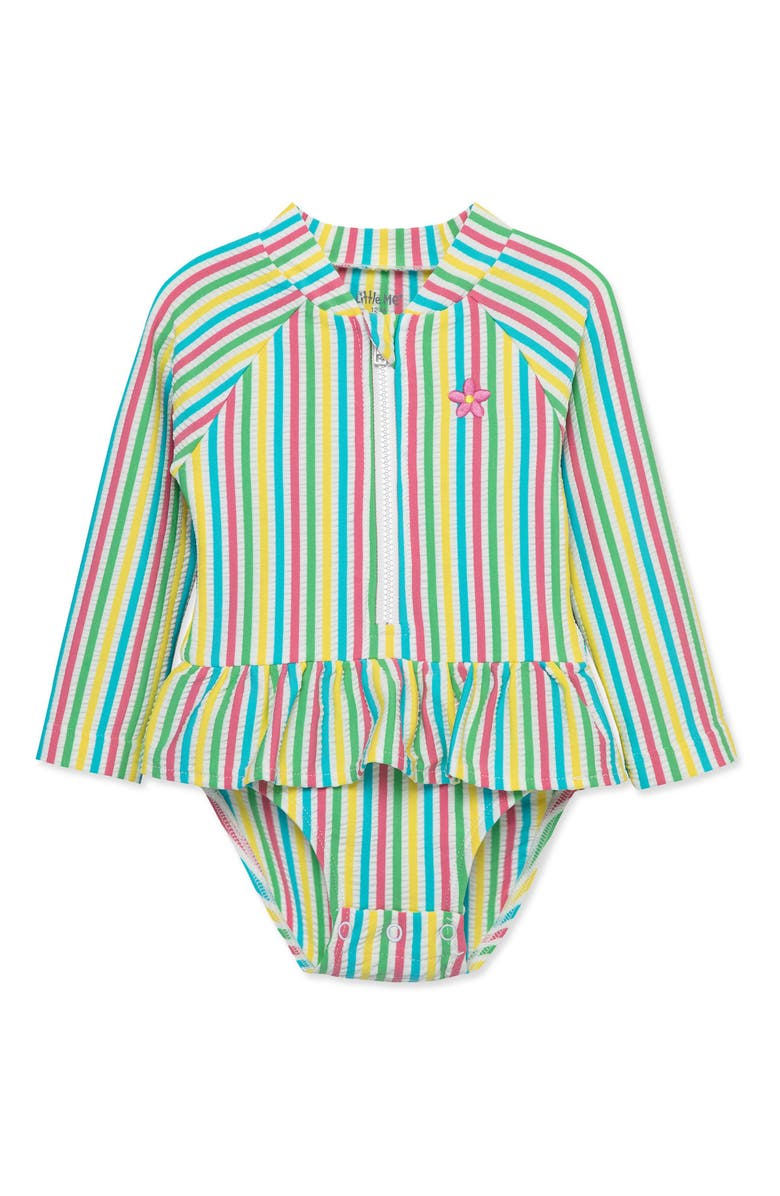 Little Me Kids' Stripe Skirted One-Piece Rashguard Swimsuit, Main, color, 