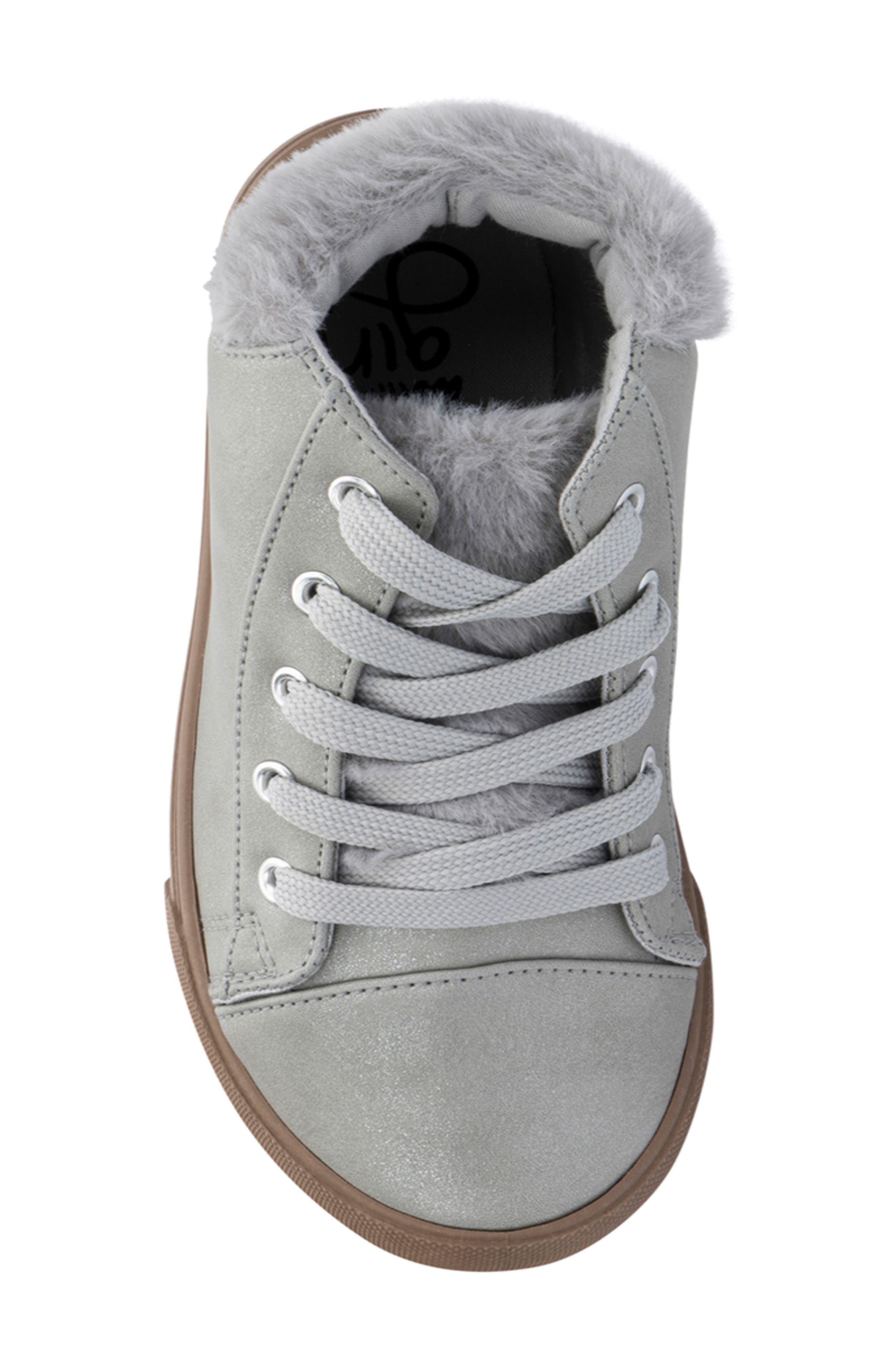 OLIVIA MILLER Kids' OMG Faux Fur Cuff Sneaker, Alternate, color, Grey