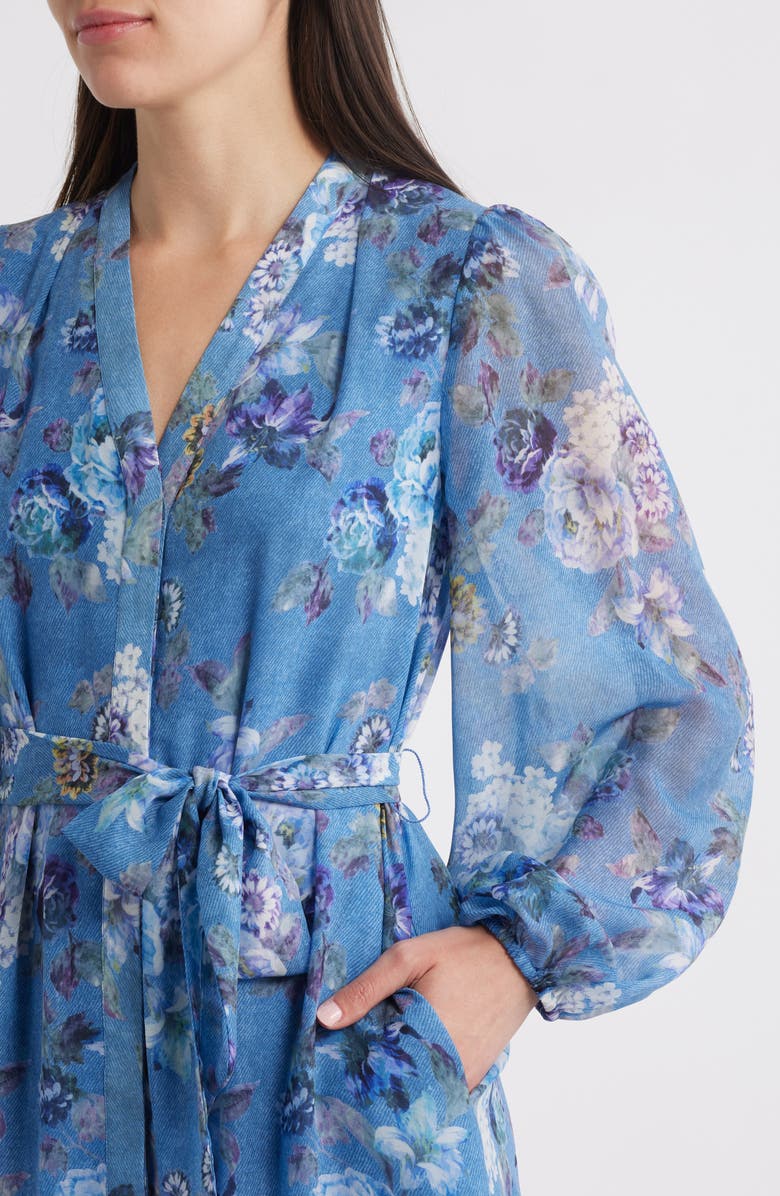 KOBI HALPERIN Elisa Tie Waist Long Sleeve Denim Dress, Alternate, color, Blue Multi