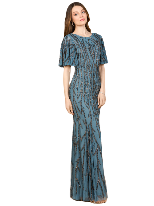 Lara New York Beaded Gown With Flutter Sleeves