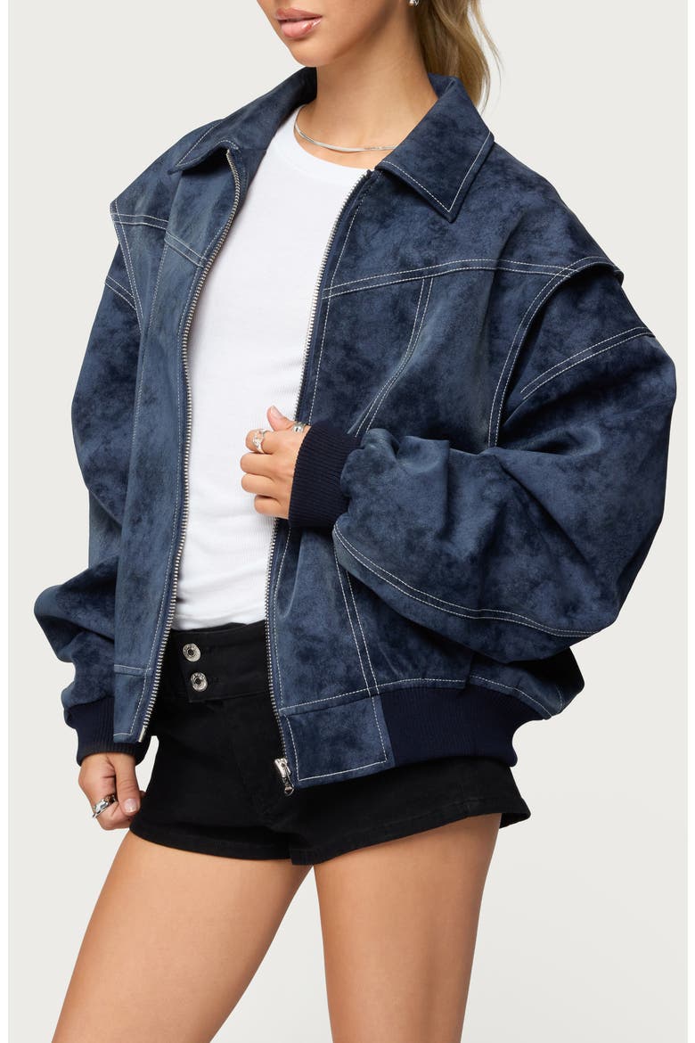 Ownley Oversize Faux Suede Jacket, Alternate, color, NAVY