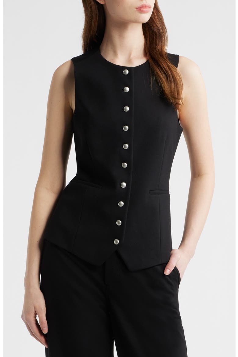 Irina Ponte Knit Longline Vest, Main, color, BLACK
