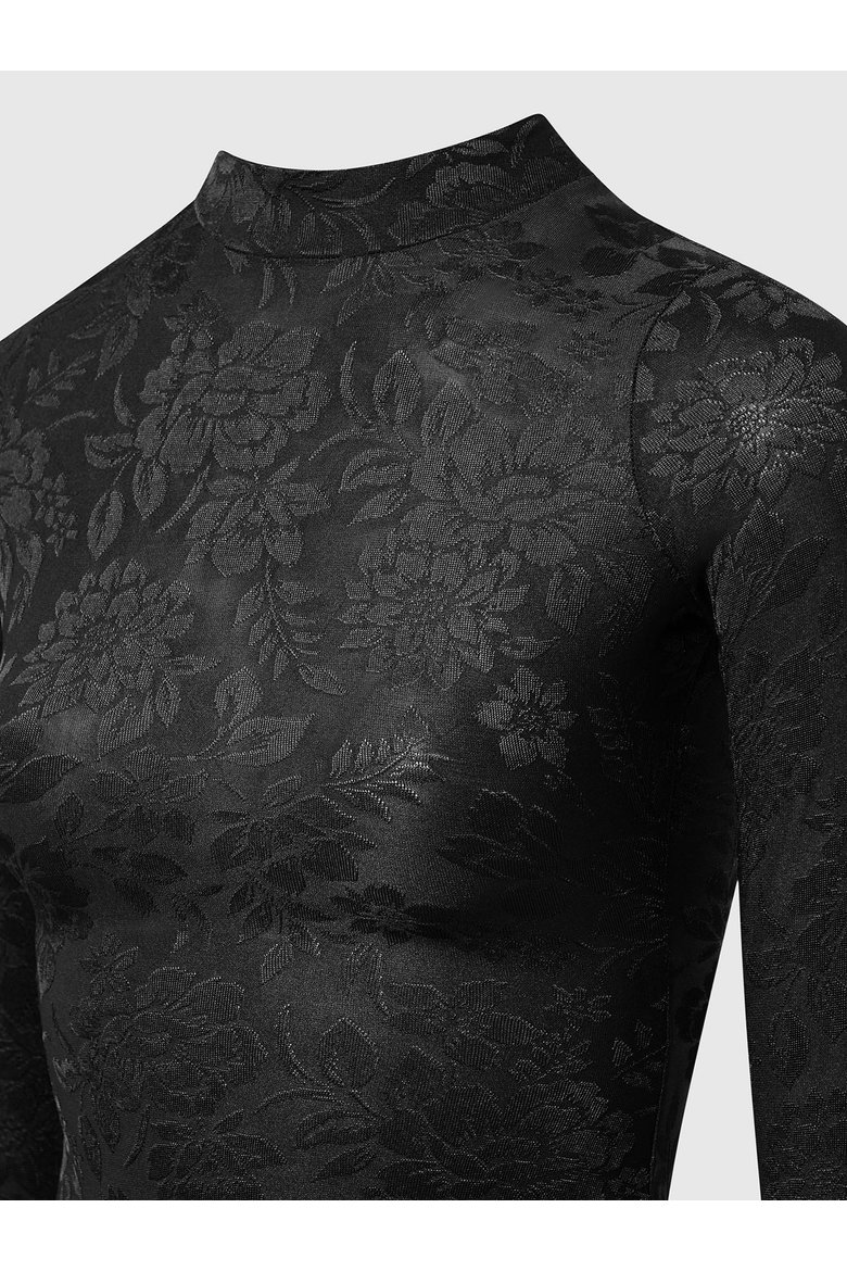 Ivy Jacquard Bodysuit with Gloves, Alternate, color, Black