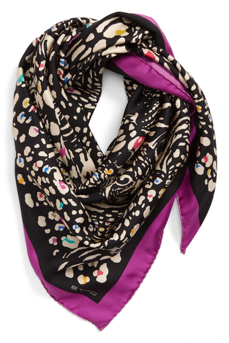 Leopard Print Square Silk Scarf, Alternate, color, BLACK MULTI