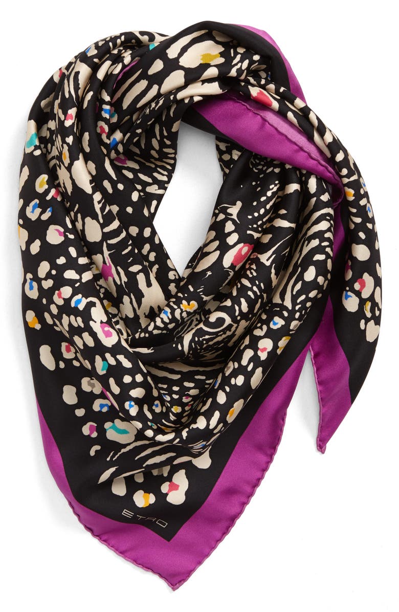 Etro Leopard Print Square Silk Scarf, Alternate, color, 
