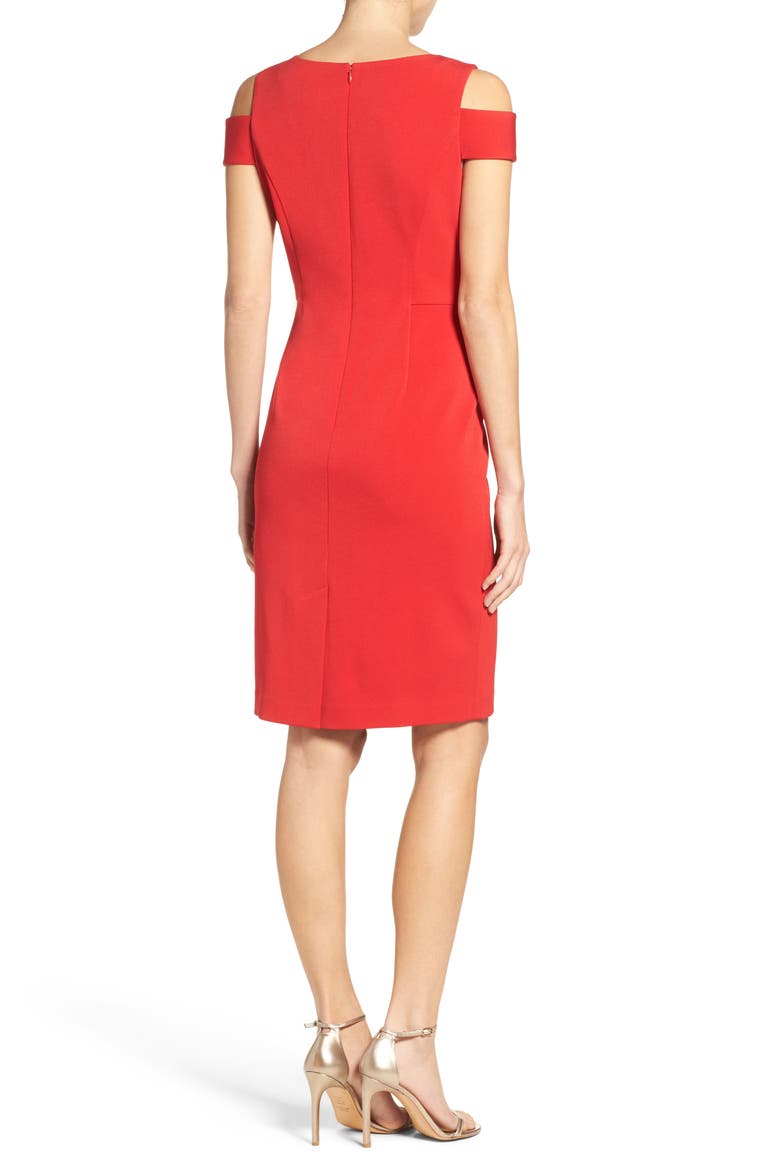 Cold Shoulder Crepe Sheath Dress, Alternate, color, RED