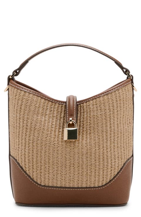 Contrasting Canvas & Faux Leather Bucket Bag