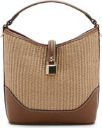 MANGO Contrasting Canvas & Faux Leather Bucket Bag