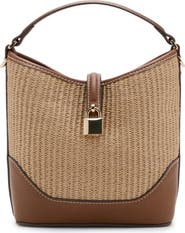 MANGO Contrasting Canvas & Faux Leather Bucket Bag