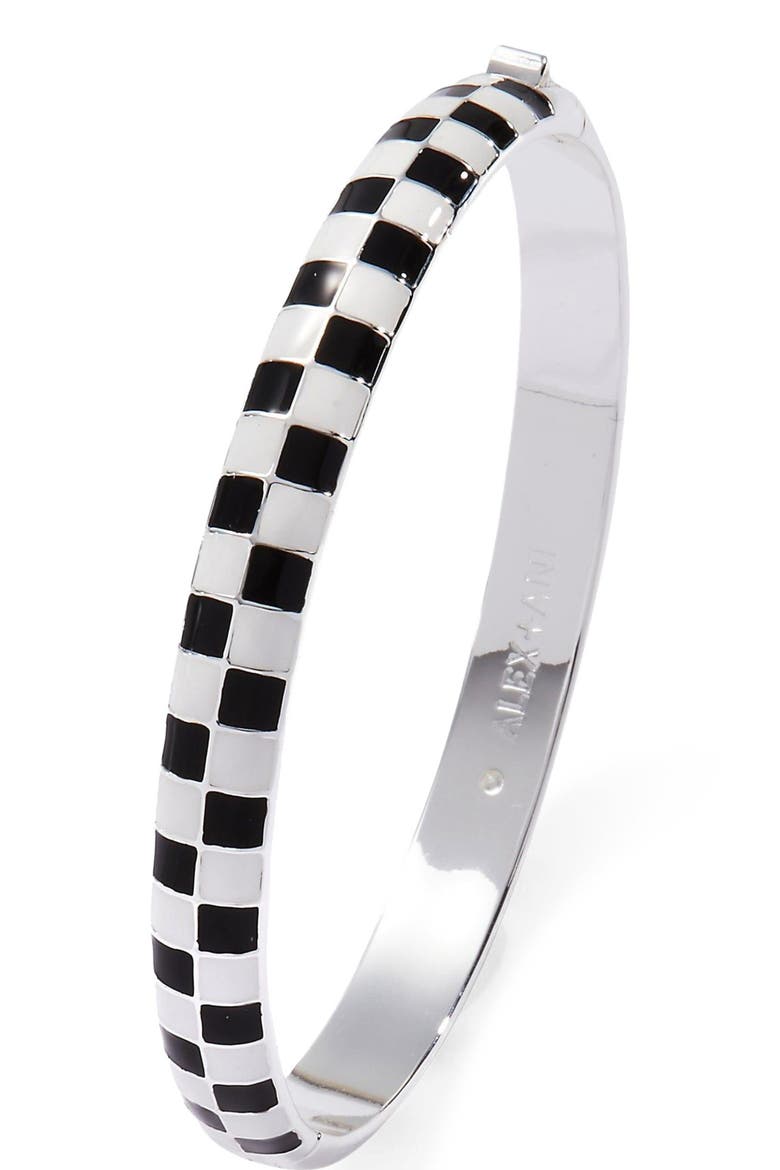 Black & White Checker Hinge Bangle, Alternate, color, Black