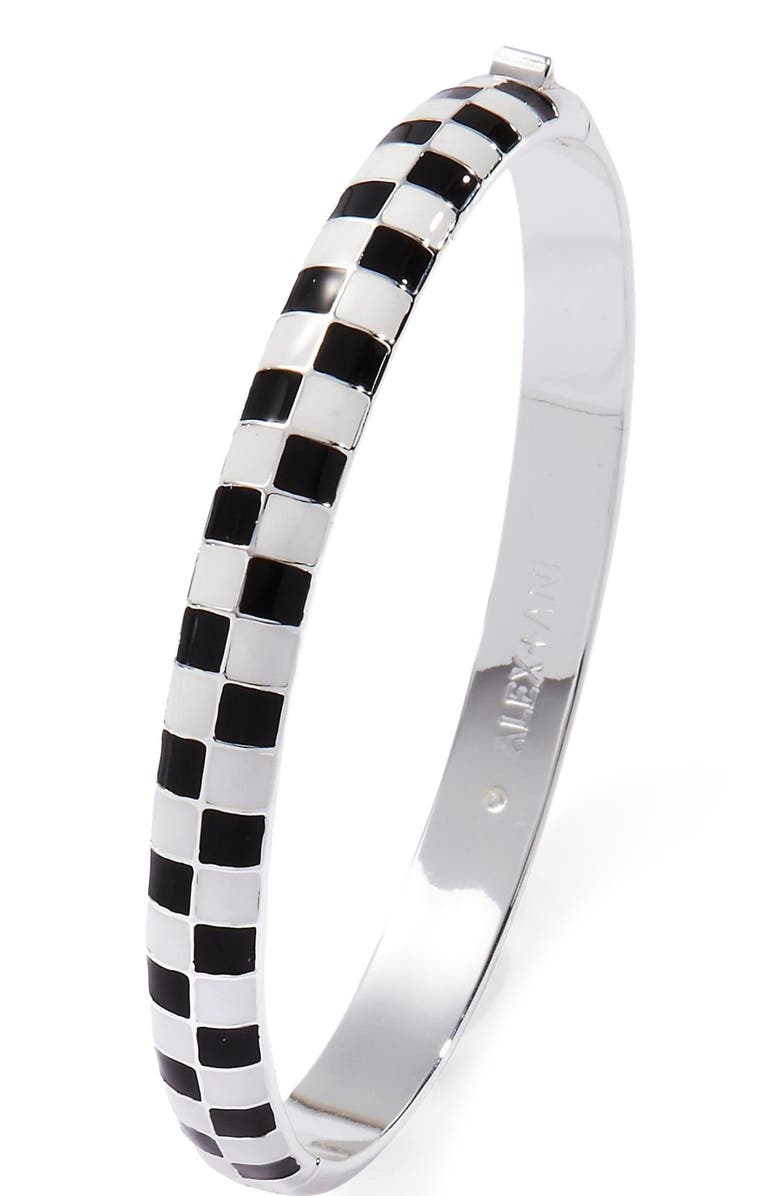 Alex and Ani Black & White Checker Hinge Bangle, Alternate, color,