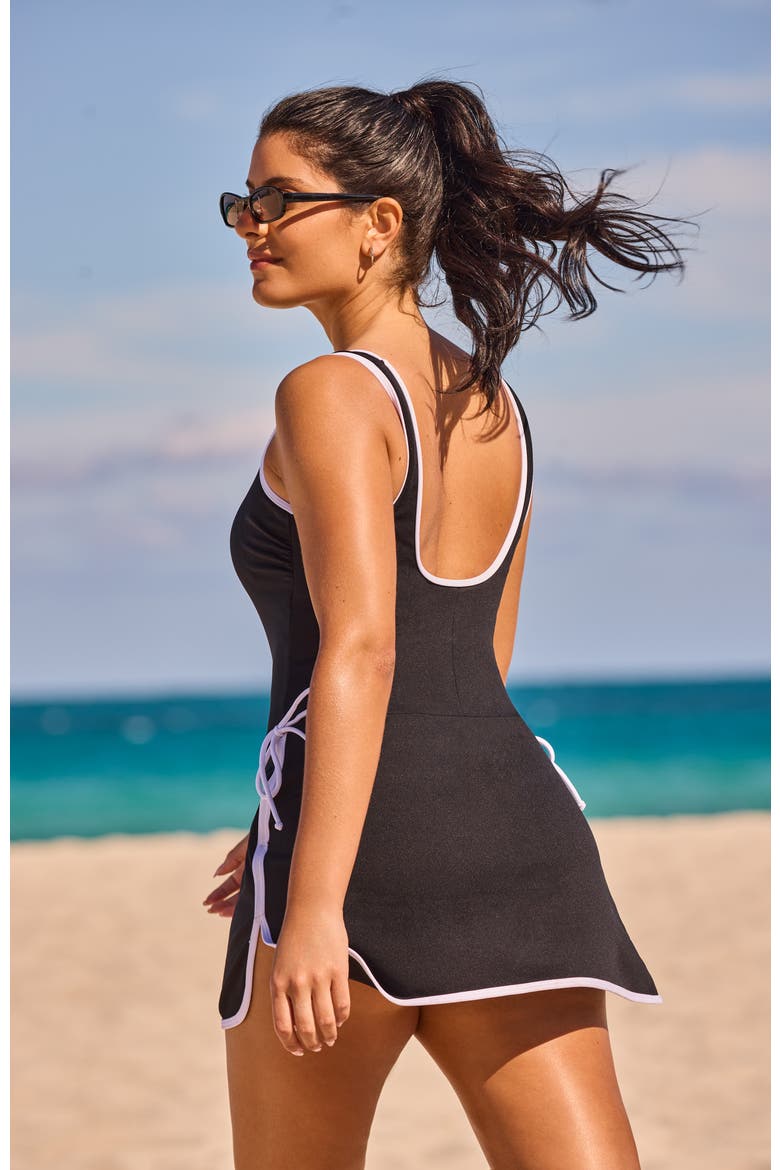 Chlorine Resistant Spa Squareneck Swimdress, Alternate, color, Black