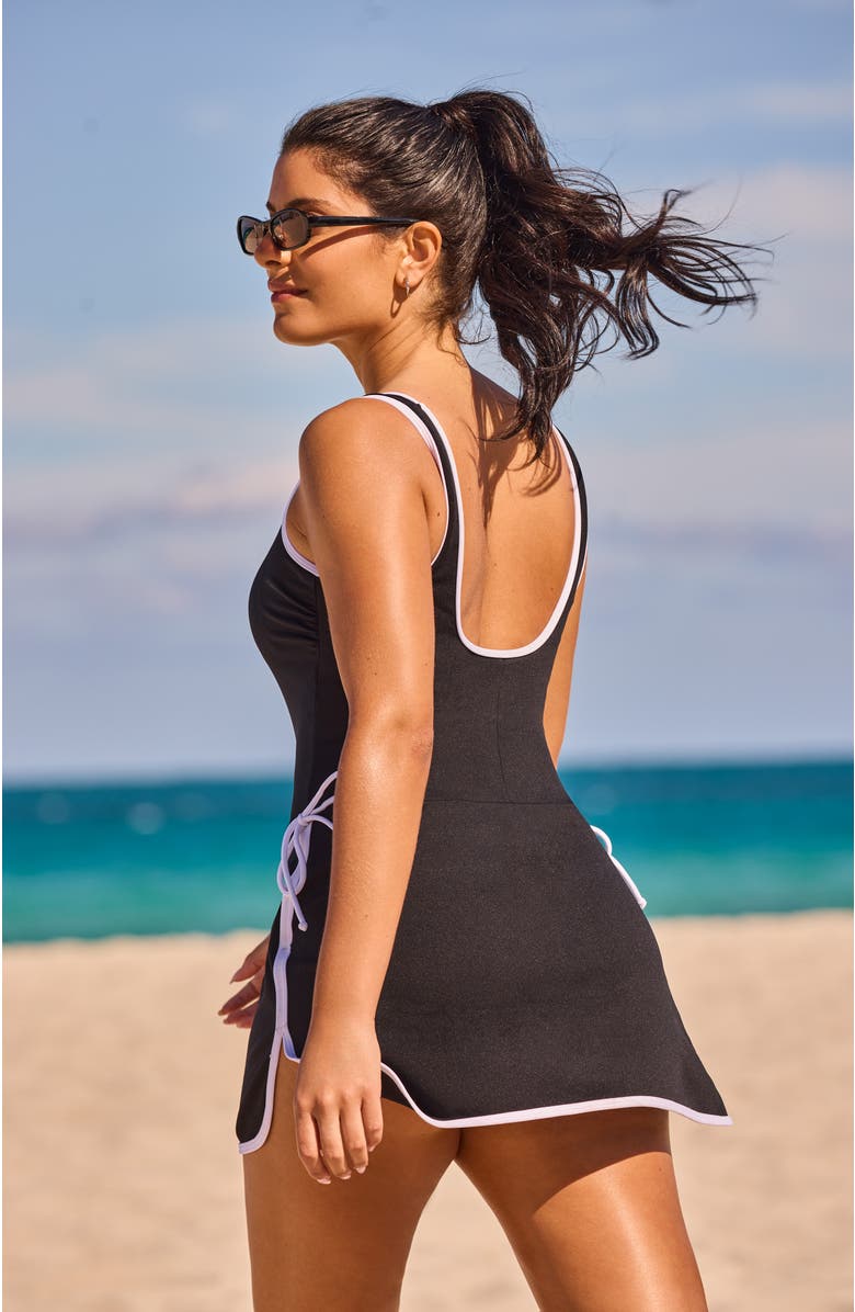 ShapeSolver Sport Chlorine Resistant Spa Squareneck Swimdress, Alternate, color, Black