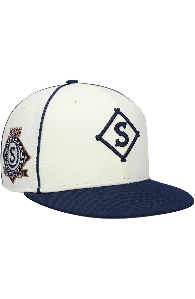 RINGS & CRWNS Men's Rings & Crwns Cream/Navy Seattle Steelheads Team Fitted Hat, Main, color, 