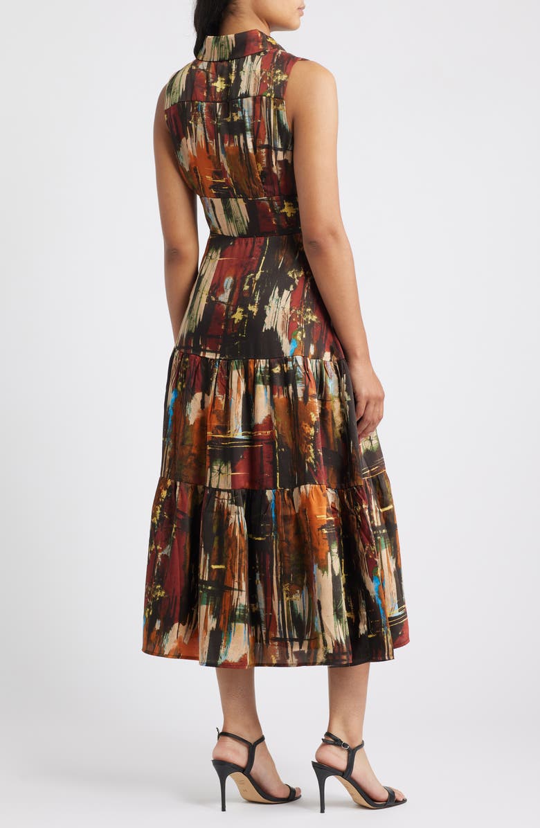 Tahari ASL Sleeveless Tie Waist Maxi Shirtdress, Alternate, color, Congnac Paint