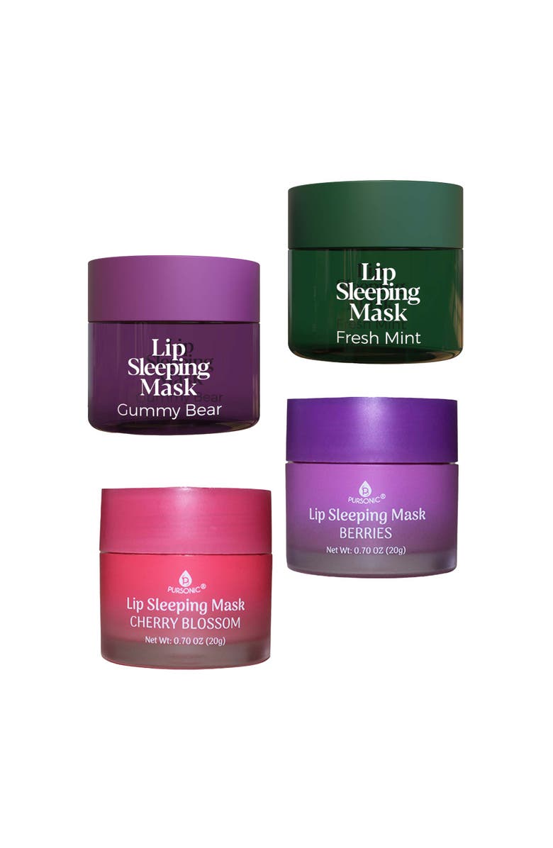 PURSONIC Lip Sleeping Mask Collection Bundle Cherry Blossom & Berries + Gummy Bear & Fresh Mint, Alternate, color, Purple