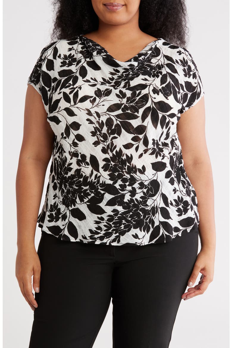Floral Cowl Neck Top, Main, color, BLACK/ WHITE