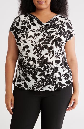 Renee C Floral Cowl Neck Top In Multi