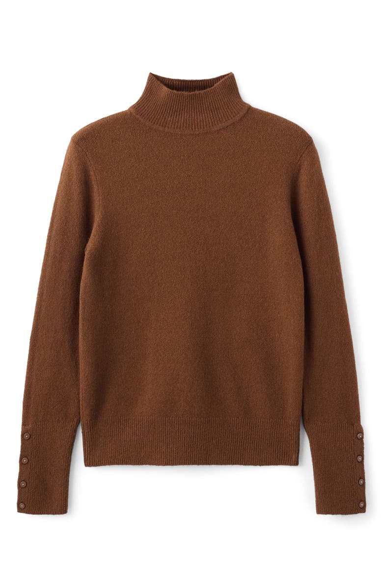 MANGO Button Cuff Turtleneck Sweater, Main, color, Caramel