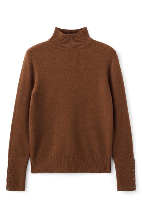 Button Cuff Turtleneck Sweater