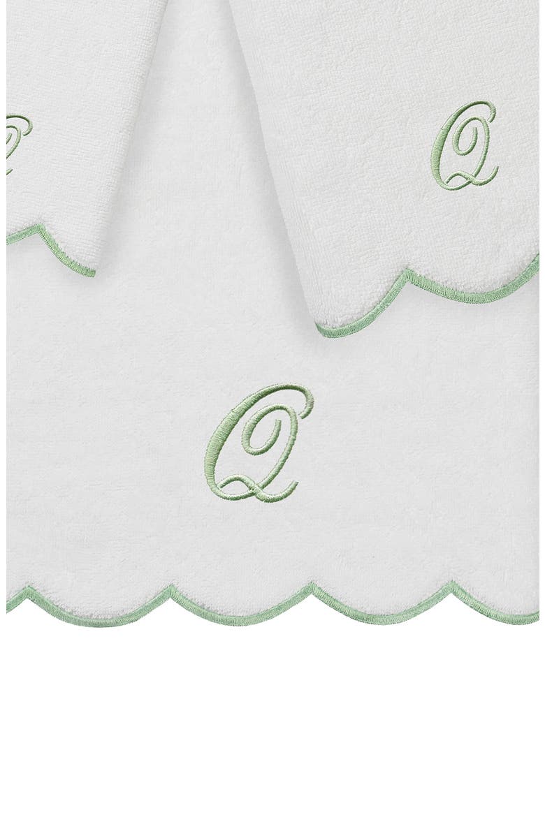 Adornia Scallop Initial 3-Piece Towel Set, Alternate, color, WHITE/ GREEN Q