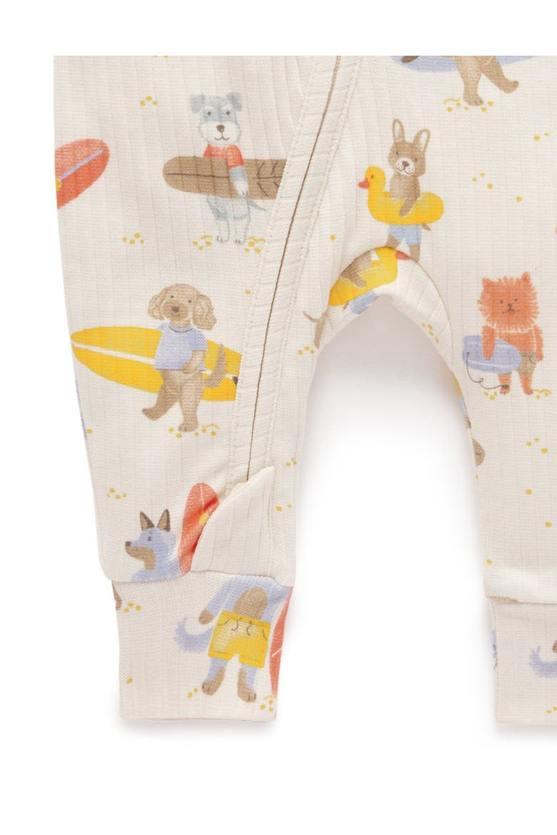 Rib Zip Short Sleeve Romper, Alternate, color, Little Surfing Dogs Print