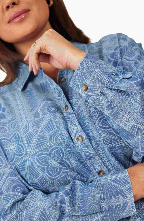 Foxcroft Dotted Floral Boyfriend Button-up Shirt In Bluewash