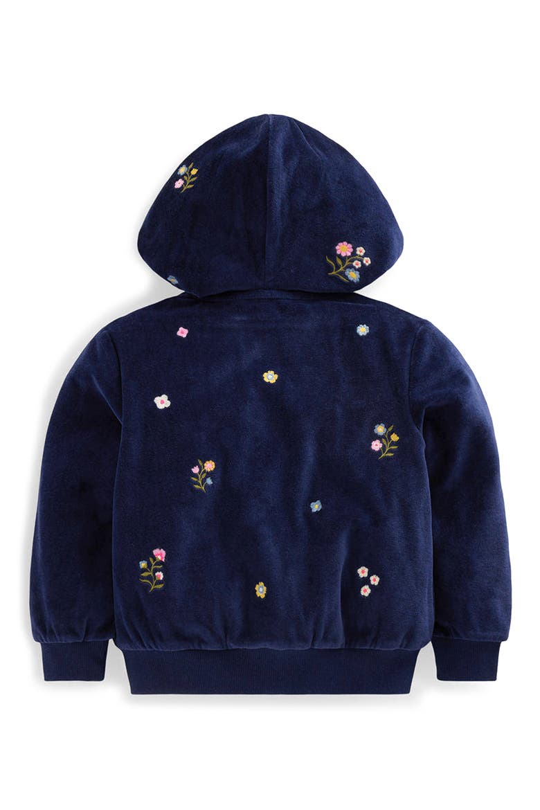Kids' Embroidered Velour Full Zip Hoodie, Alternate, color, NAVY FLORAL EMBROIDERY