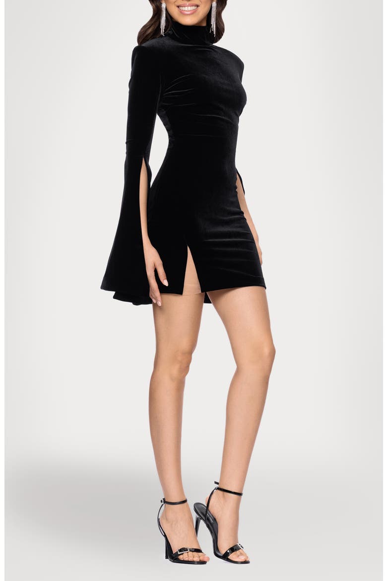 Bell Sleeve Velvet Minidress, Alternate, color, BLACK