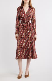 Tahari ASL Geo Print Long Sleeve Midi Shirtdress