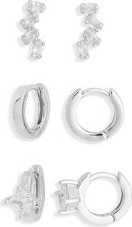 NORDSTROM RACK Set of 3 Cubic Zirconia Ear Crawler & Huggie Hoop Earrings