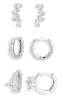 Set of 3 Cubic Zirconia Ear Crawler & Huggie Hoop Earrings
