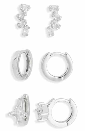 Set of 3 Cubic Zirconia Ear Crawler & Huggie Hoop Earrings
