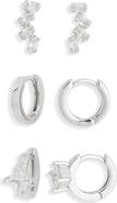 NORDSTROM RACK Set of 3 Cubic Zirconia Ear Crawler & Huggie Hoop Earrings