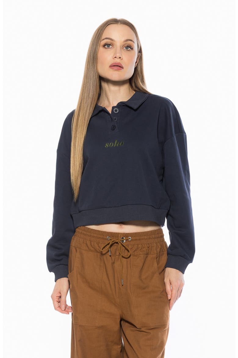 Kario Crop Polo Sweatshirt, Alternate, color, NAVY