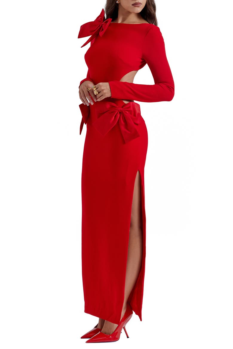 Lavele Long Sleeve Crepe Dress, Alternate, color, TRUE RED