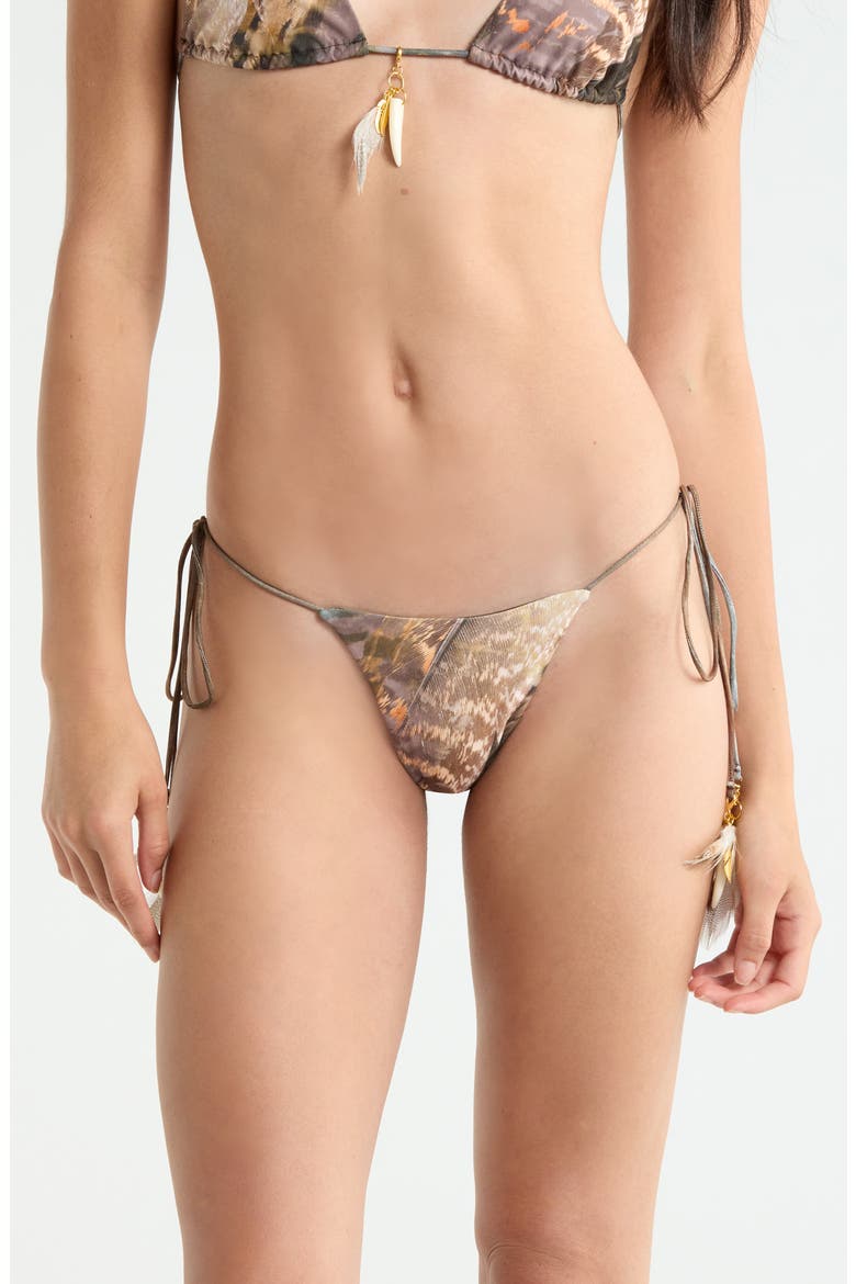 Print Side Tie Bikini Bottoms, Main, color, BROWN