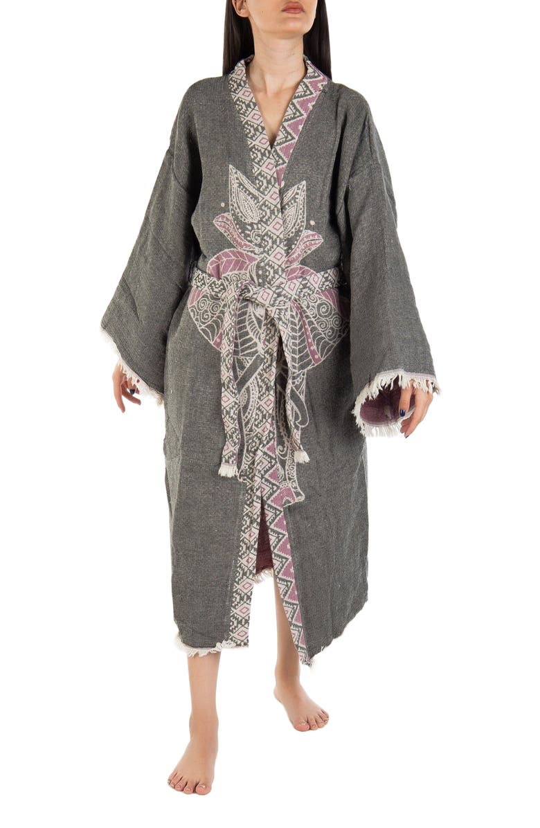 Forever & Always Shoes Astrid - Elephant Pattern Handmade Cotton Robe Cover-Up, Alternate, color, Grey