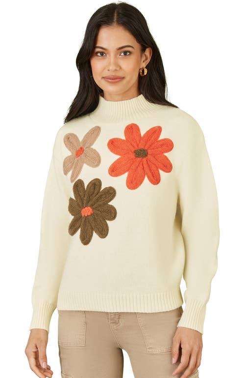 Yumi Floral Detail High Neck Knit Sweater In Neutral