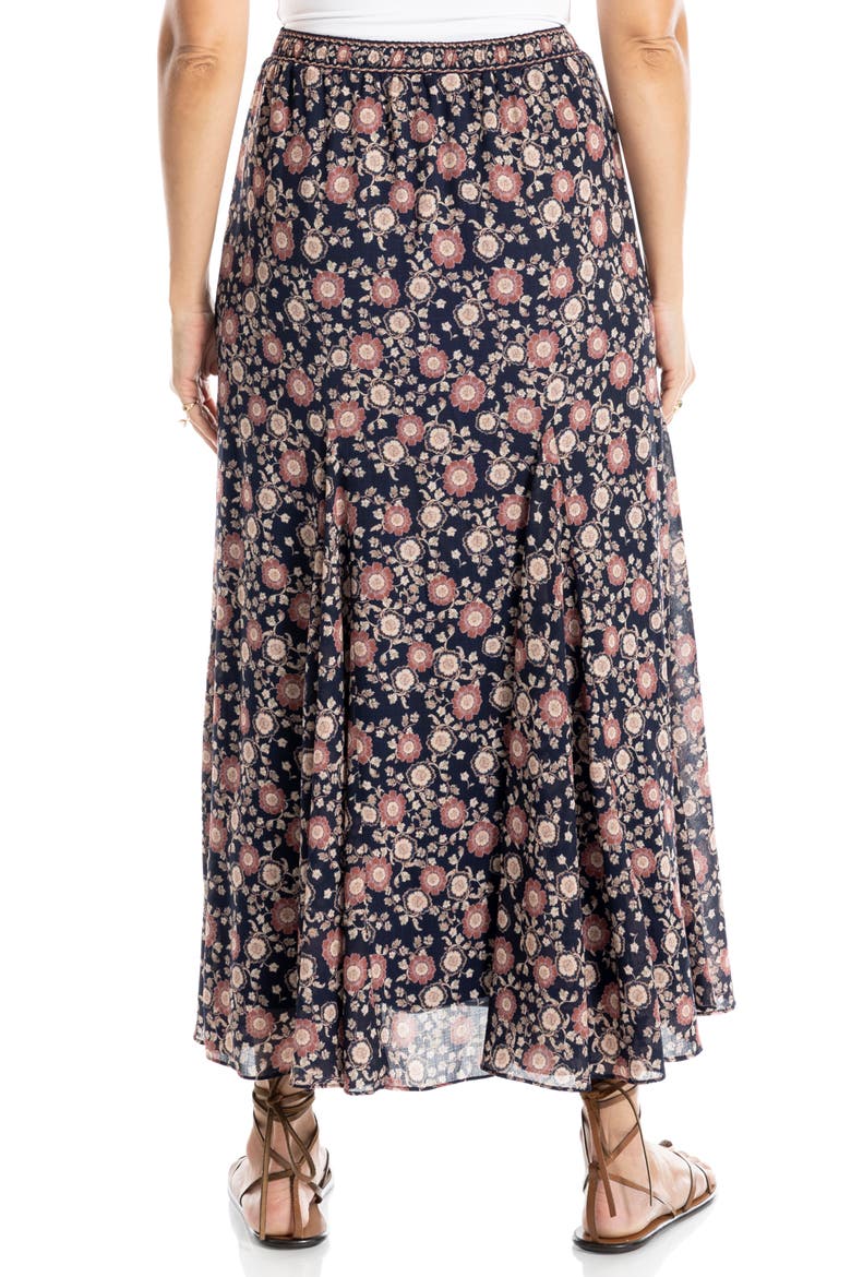 Georgette Godet Maxi Skirt, Alternate, color, DK NAVY/ RUST TAPESTRY