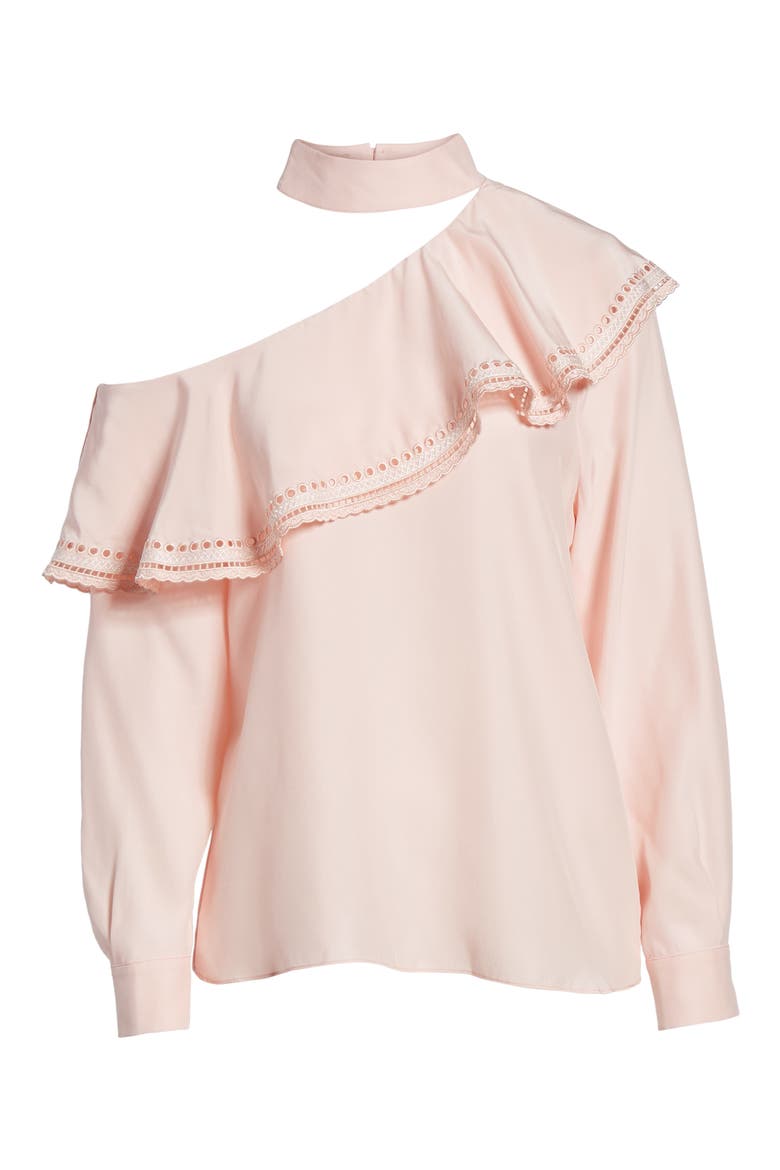 Bellini One-Shoulder Silk Blouse, Alternate, color, BALLERINA