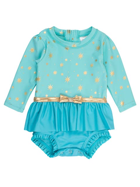 Baby Girls UPF50+ Princess Long Sleeve Bow Skirted One Piece Swimsuit
