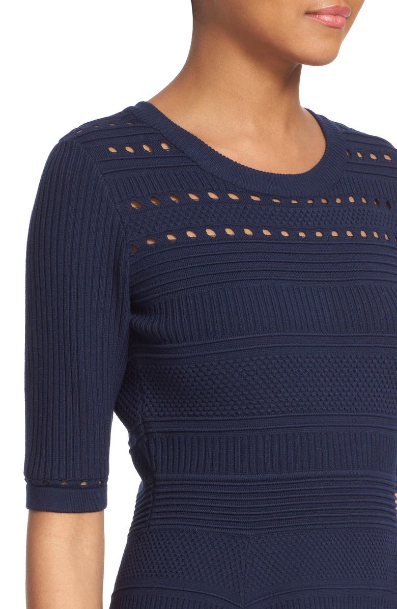 Milly Mixed Stitch Texture Knit Fit & Flare Dress, Alternate, color, 