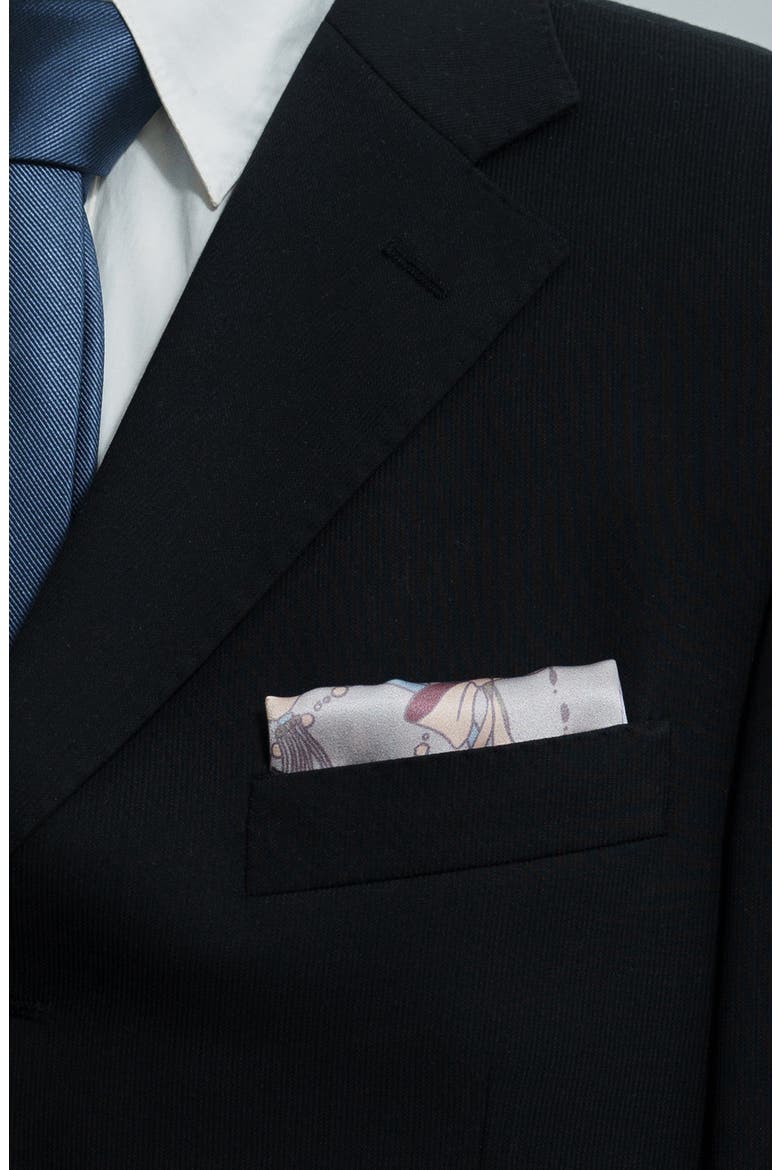 Datura Silk Pocket Square, Alternate, color, SILVER