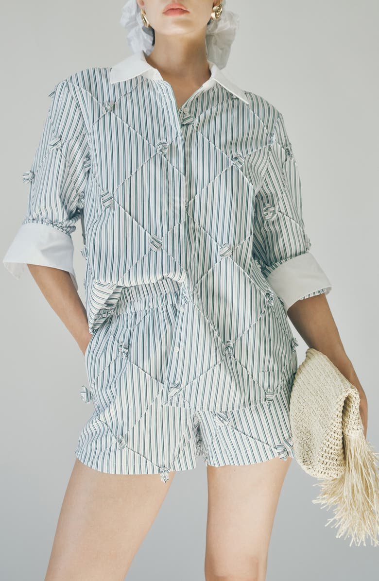 MAUDE CLUB Porter Stripe Quilted Shorts, Alternate, color, Green Stripe