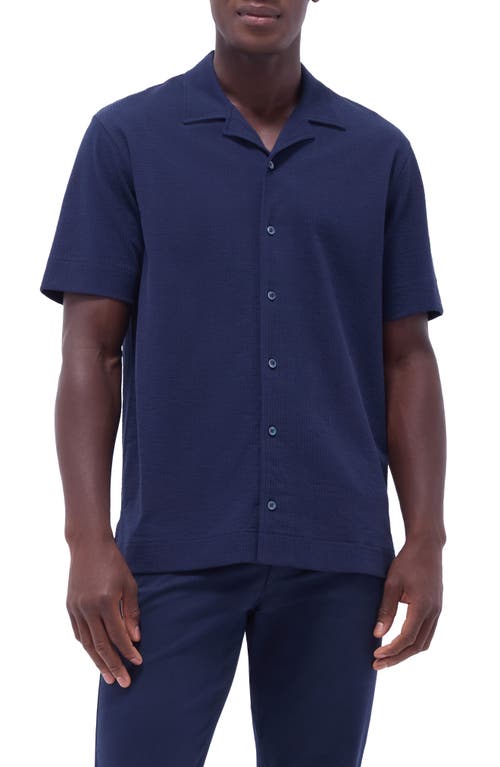 Bugatchi Camp Collar Short Sleeve Button-up Shirt In Navy